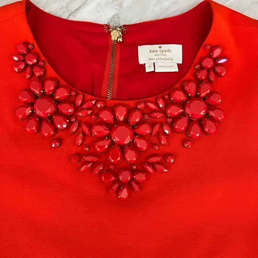 Kate Spade Embellished Red Orange Top Blouse XS 0